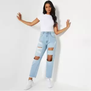 Image of I Saw It First Distressed Hem Ripped Mom Jean - Blue
