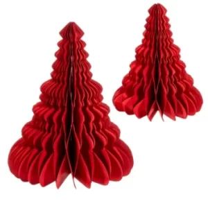 Image of Red Honeycomb Tree Standing Decoration (Set Of 2)