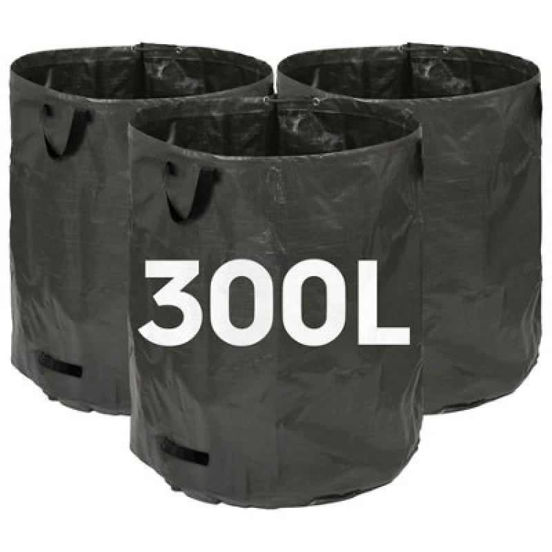 Image of Harbour Housewares 300L Garden Waste Bags With Handles - Black - 3X Large Strong Reusable Plastic Heavy Duty Gardening Rubbish Refuse Sacks