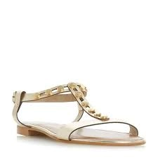 image of Dune Gold Leather 'Lexxa' Ankle Strap Sandals - 3