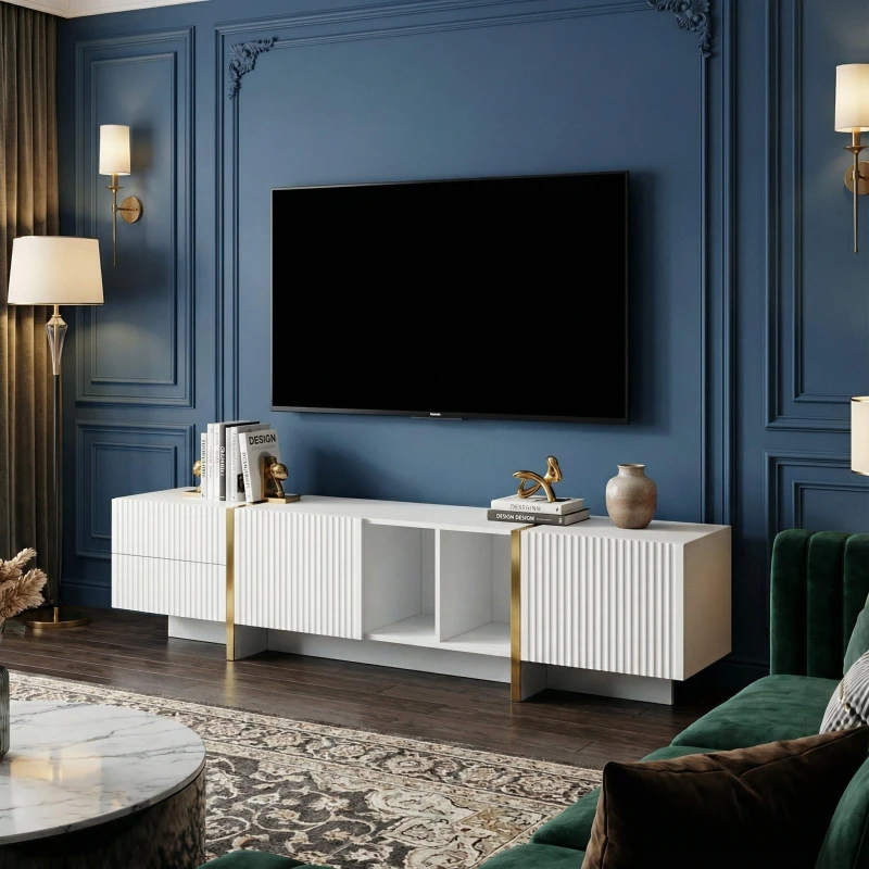 Image of Urban Meuble Modern White TV Stand with Storage Space-Saving White unisex One Size
