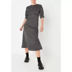 Missguided Polka Dot Ruched Satin Midaxi Dress - Black