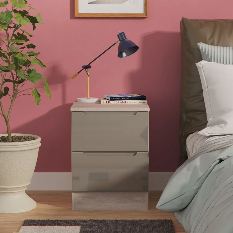 Image of Ready Assembled 2 U Lucca 2 Drawer Bedside Cabinet (Ready Assembled) in Grey Grey Unisex