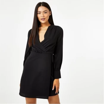 image of Jack Wills Tie Side Wrap Mini Dress - Black