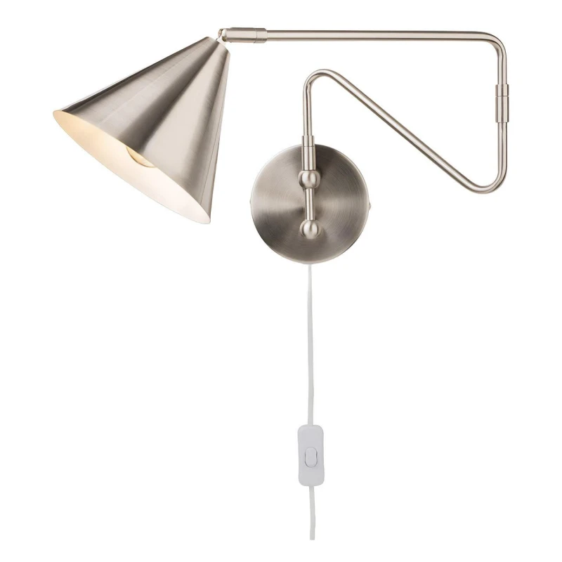 Image of Firstlight Plug-In Swing-Arm Wall Wall Spotlight with On/Off Switch in Brushed Steel