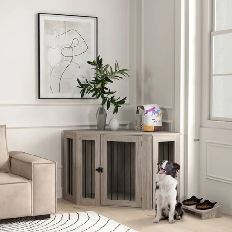 Image of PawHut Dog Crate Furniture For Large Dogs W/ Cushion, Door - Walnut Brown, Brown D02-167V70WN