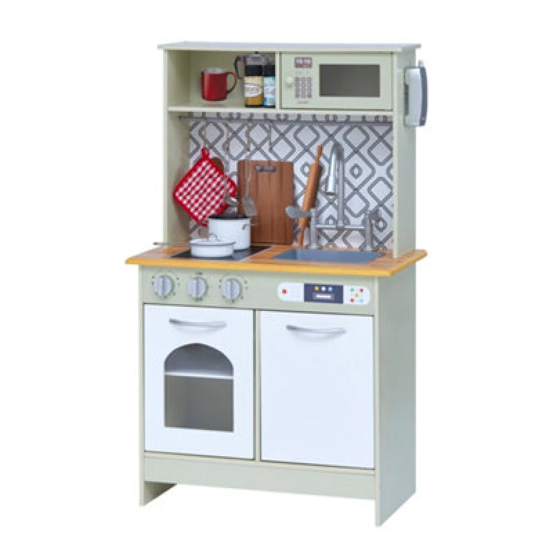 Image of Teamson Kids Boston Interactive Wooden Play Kitchen Playset Toy With 9 Accessories - White/green
