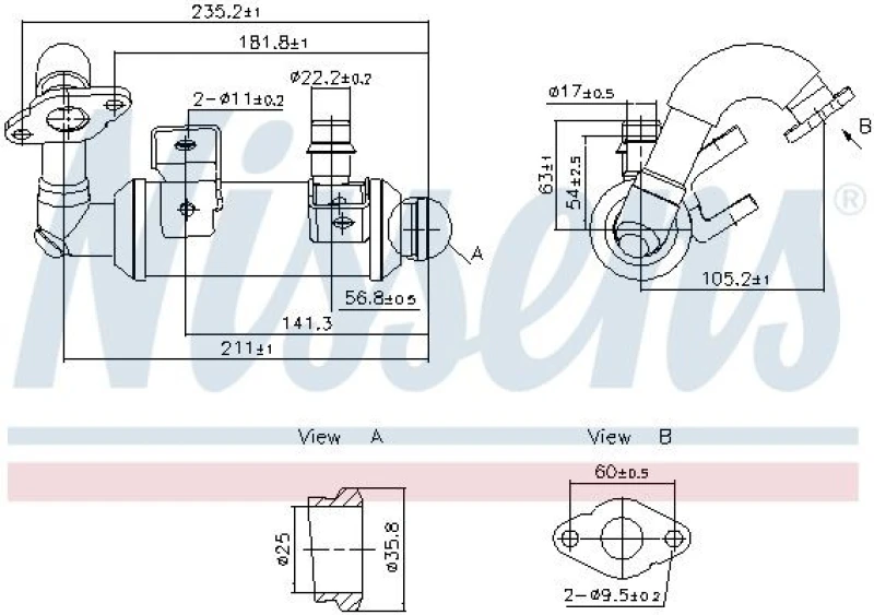 Image of NISSENS 989405 EGR Cooler ** FIRST FIT ** with gaskets/seals, without sensor Steel EGR Cooler (4032)