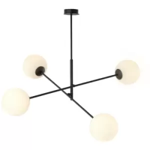 Image of Emibig Linear Black Multi Arm Pendant Ceiling Light with White Glass Shades, 4x E14