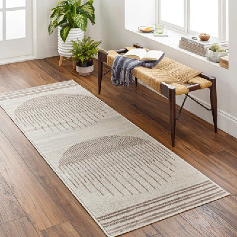 Image of Livabliss Scandi Geometric Light Brown Enso Runner Rug 80 X 220 Cm - Easy Care, Non Shedding, Ideal For Hallway Or Beside The Bed
