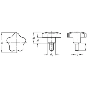 image of Ganter GN5334-60-M12-30 Star Knob; Stainless Steel; Thread' Bolt