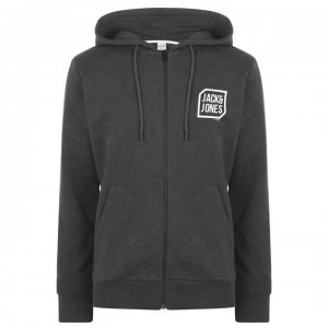 image of Jack and Jones Logo Full Zip Hoodie - Dk Grey