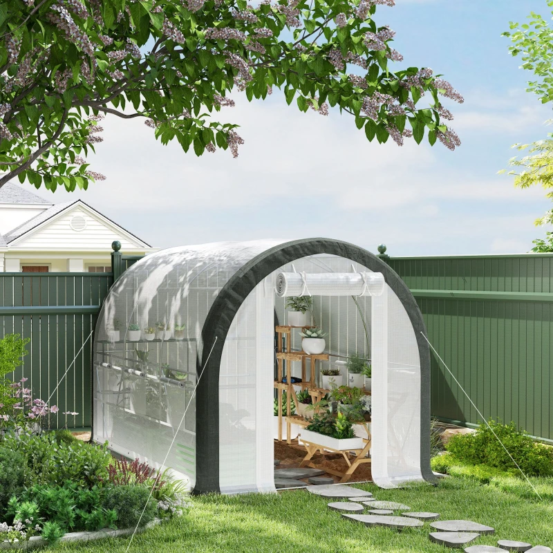 Image of Outsunny Walk-in Tunnel Greenhouse - Upgraded Structure - Mesh Door & Windows - 296cm TJ Hughes White 5061025113255