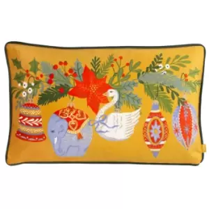 Image of Deck The Halls Baubles Rectangular Cushion Pine Green, Pine Green / 30 x 50cm / Polyester Filled