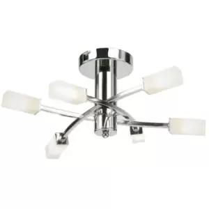 image of Semi Flush Ceiling Light Chrome & Glass 6 Bulb Square Shade Dimmable Pendant