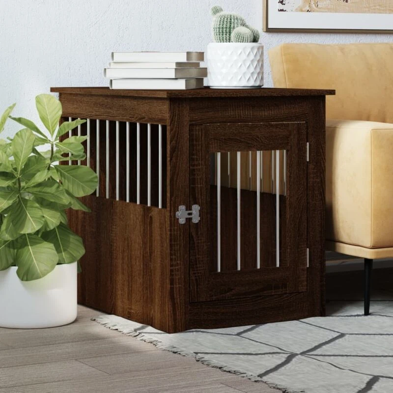 Image of vidaXL Dog Crate Furniture Brown Oak 55x75x65cm Engineered Wood, Brown 838322