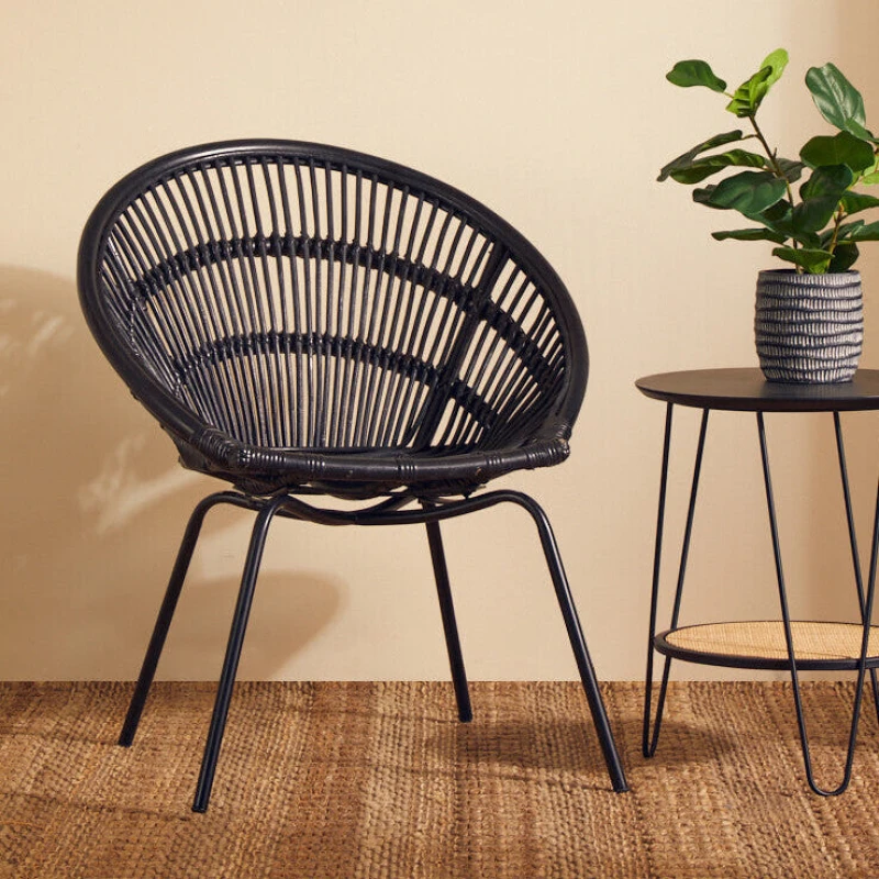 Image of Premier Housewares Interiors by Premier Black Washed Natural Rattan Chair, Rustless Rattan Chair, Easy Cleaning Rattan Armchair Black