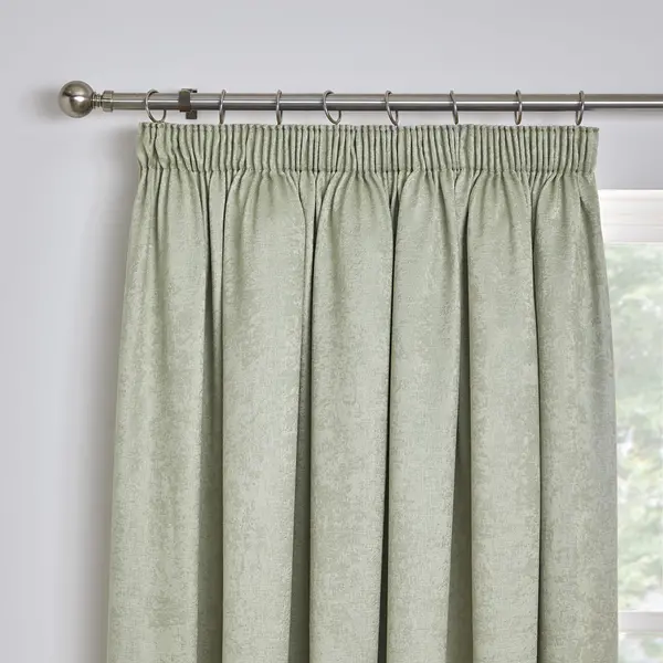 image of Fusion Galaxy Dim Out Woven Green Pencil Pleat Curtains Green