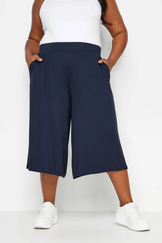 Image of Yours Womens Jersey Culottes in Blue Size: 14 Blue Female 14