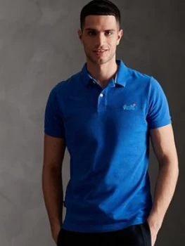 Superdry Classic Pique Polo Shirt, Blue, Size XL, Men