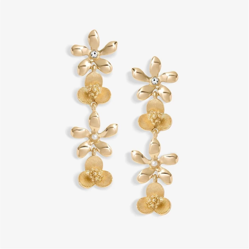 Image of Mood Gold Mixed Flower Linear Drop Earrings Gold