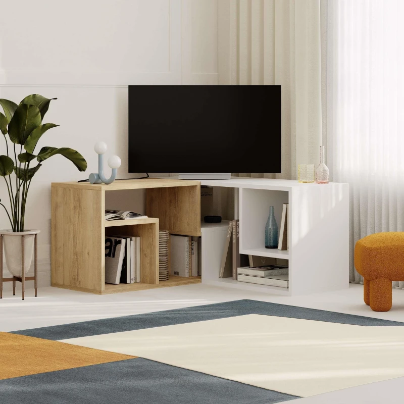Image of Decortie Glis' Modern Corner TV Unit for TVs Up to 35" in White Size: 1 Pack White Unisex 1 Pack