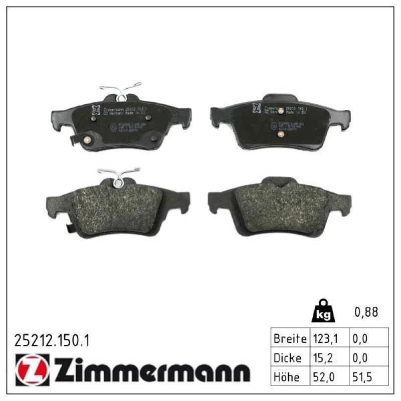 Image of ZIMMERMANN Brake pad set ZIMMERMANN 25212.150.1