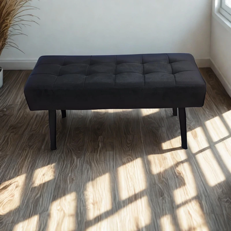 Image of KOSY KOALA KOSY KOALA Black Velvet Padded Dining Bench with Metal Legs 90cm Length, Dining Room Furniture Black One Size Unisex 5061055344285