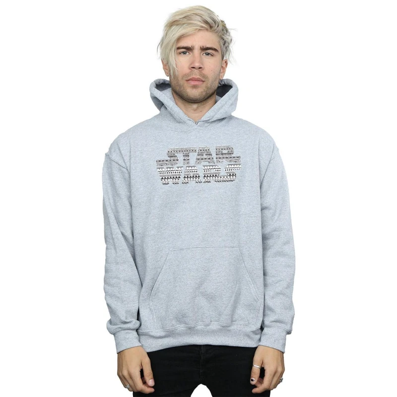 Image of Star Wars Star Wars Men Aztec Logo Mono Hoodie in Grey Size: Small Grey S Male 5057864280982