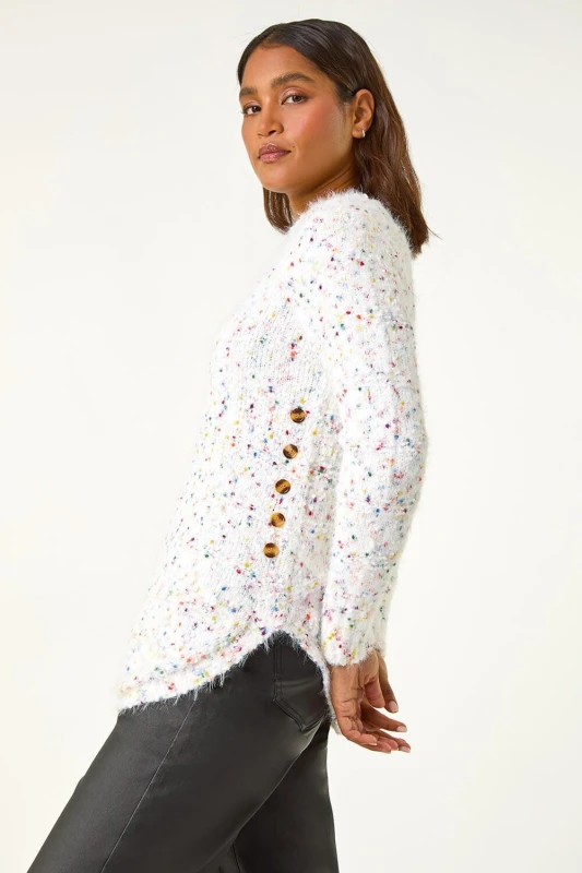 Image of Roman Womens Nep Curved Hem Jumper in Ivory Size: 18 Ivory Female 18