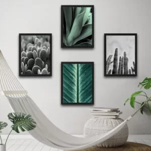 Image of Green & Cactus Set Multicolor Decorative Framed Painting (4 Pieces)
