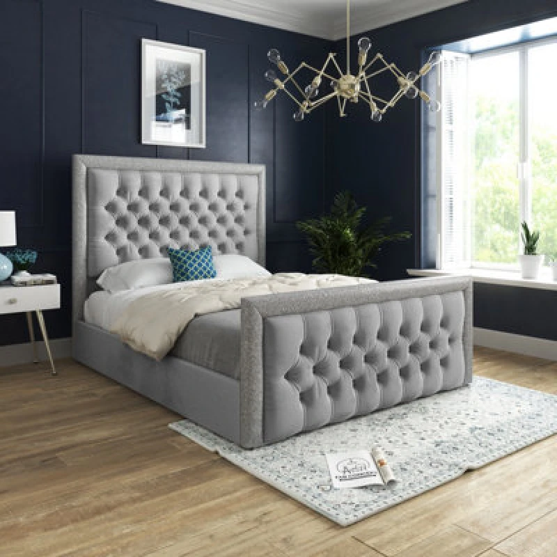 Image of DS Living Cheltenham Glitter & Grey Velvet Upholstered Bed Frame Size: Single Grey Unisex Single