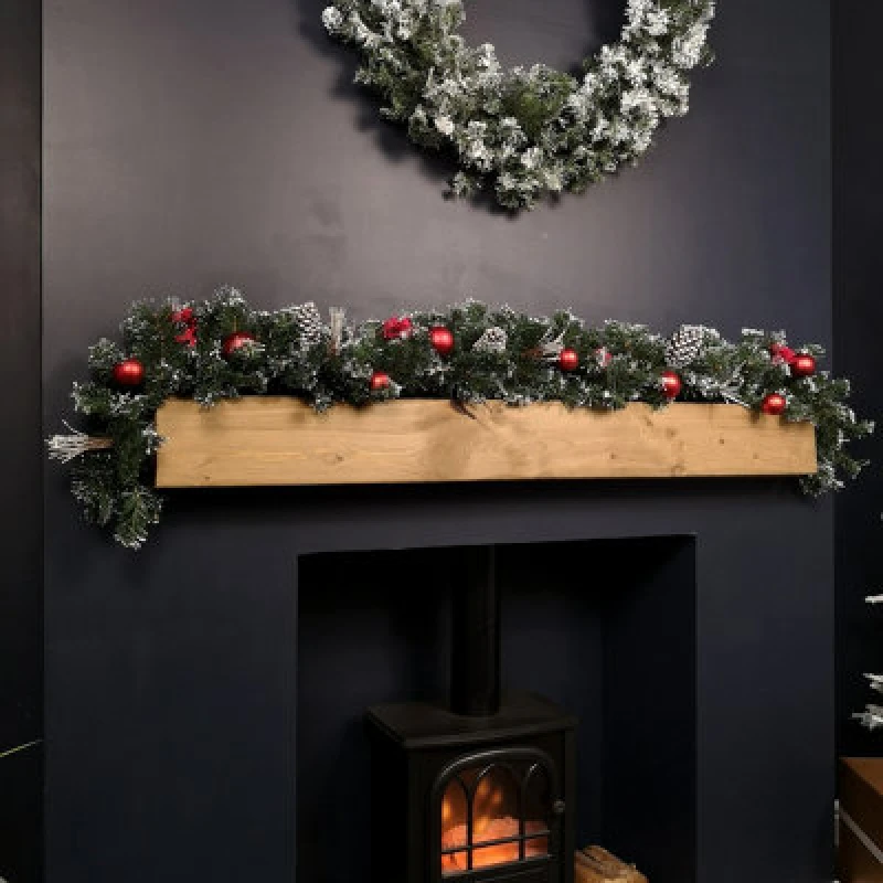 Image of Samuel Alexander Premier 180Cm (6ft) Festive Red Dressed Christmas Garland With Bows And Red Baubles
