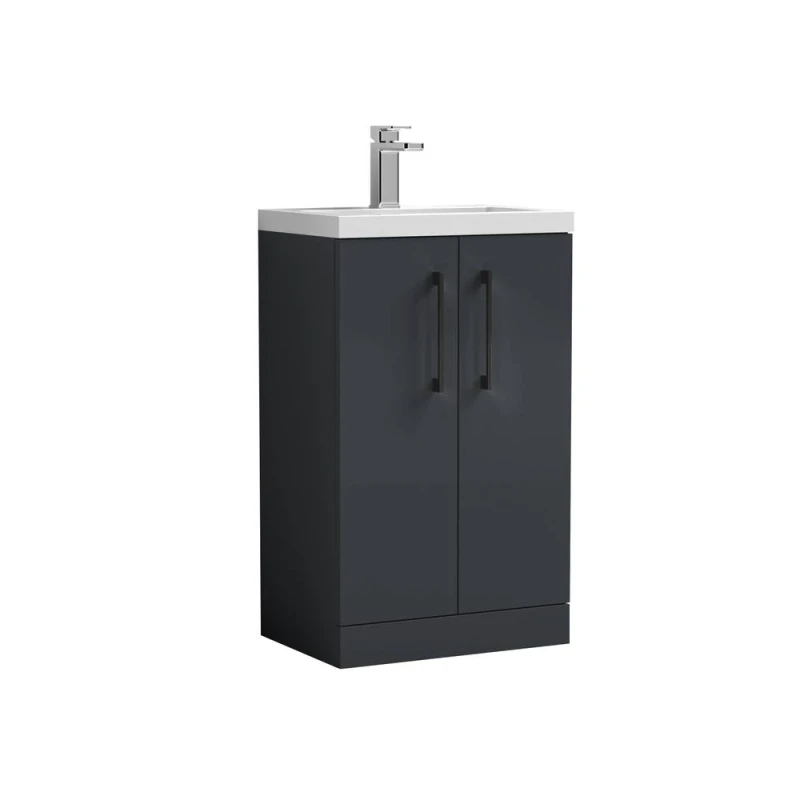 Image of Balterley Level Compact Bathroom Cloakroom Vanity Basin Unit With Ceramic Basin, Black Handles, 500mm, Satin Dark Grey
