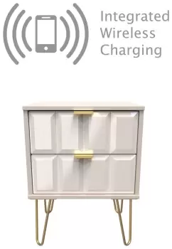 image of Calvello 2 Drawer Charge Bedside Table - Off White