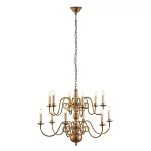 image of 12 Light Multi Arm Lamp Chandelier Solid Mellow Brass, E14