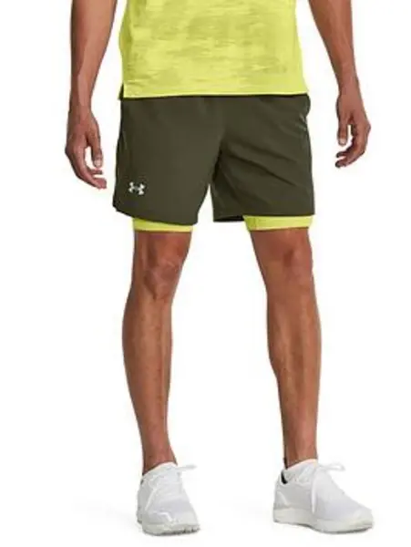 Image of Under Armour Mens Running Launch 7'' 2-In-1 Shorts - Khaki/Lime