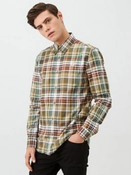 Image of Fred Perry Long Sleeved Tartan Shirt - Green, Size L, Men