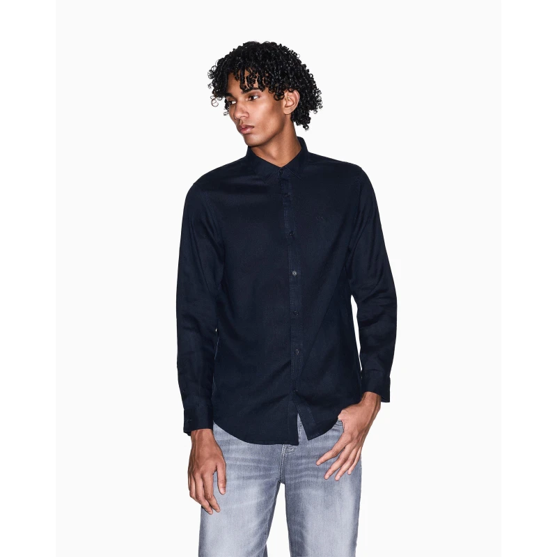 Image of Armani Exchange Mens Long Sleeve Oxford Shirt Navy male S