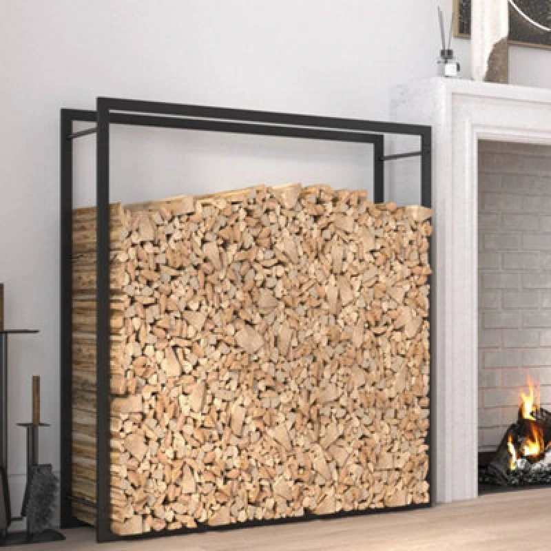 Image of vidaXL Firewood Rack Matt Black 110x28x116cm Steel, Black 350310