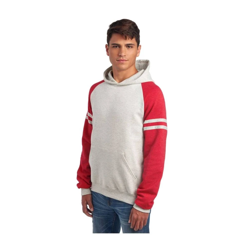 Image of JERZEES Mens Varsity Colour Block Nublend Hoodie in Red Size: Large Red Male L