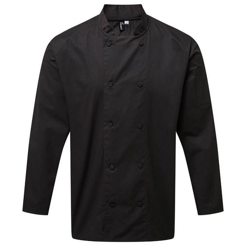 Image of Premier Premier Men Chefs Coolchecker Long Sleeve Jacket in Black Size: 2X-large Black XXL Male 5059444453984