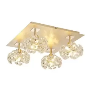 image of Luminosa Beluga Square 4 Light G9 40cm Flush Light With French Gold Square And Crystal Shade