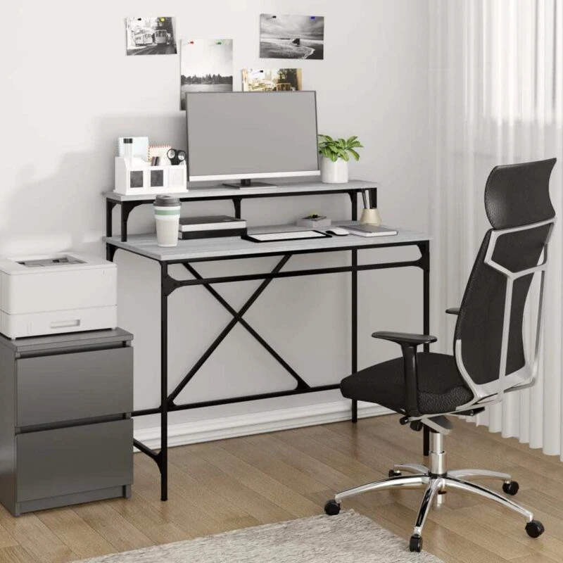 Image of VIDAXL Desk Grey Sonoma 100x50x90cm Engineered Wood and Iron Vidaxl 8720845742027