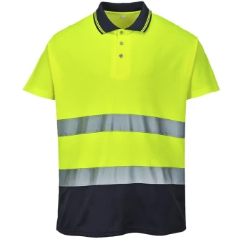 Image of S174YNRL - sz L Two Tone Cotton Comfort Polo - Yellow/Navy - Portwest