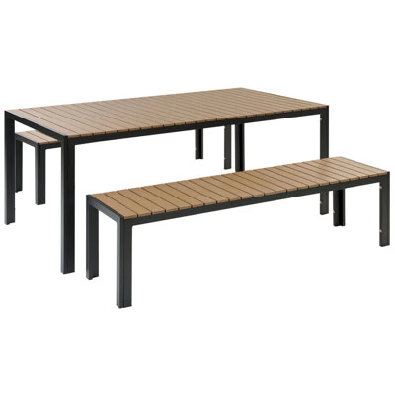 Image of Beliani Garden Dining Set With Benches 6 Seater Nardo Brown/ Black