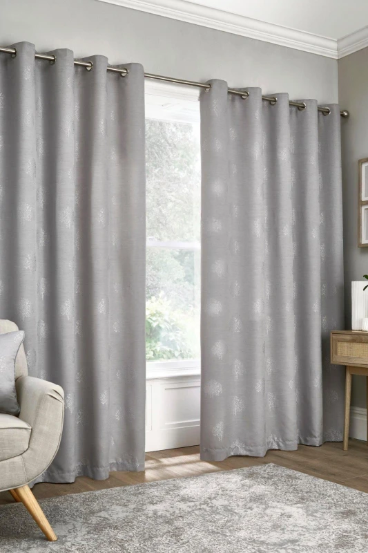Image of Appletree 'Harvest' Jacquard Pair of Eyelet Curtains in Silver Size: 167cm width x 183cm drop Silver Unisex 167cm width x 183cm drop