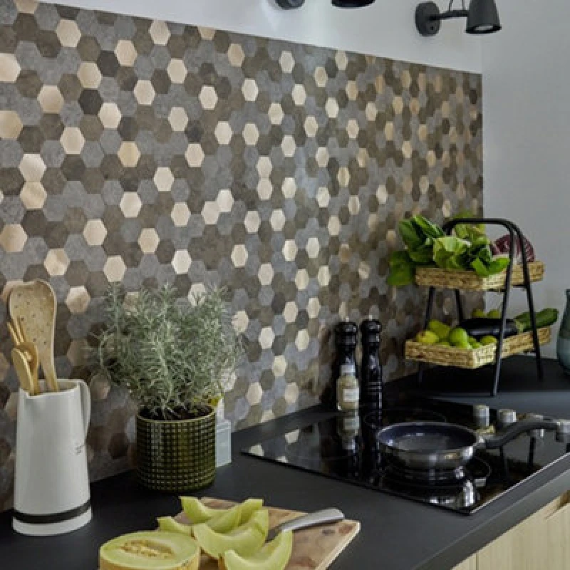 Image of D-C-Fix Metal And Stone Hexagon Premium Self Adhesive Composite Wall Tile 28.8Cm(W) 29Cm(H) 0.3Cm(D) Pack 10 (0.84Sqm)