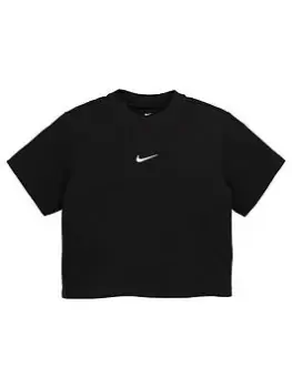 image of Nike Girls NSW Essential Short Sleeve Boxy T-Shirt - Black/White, Size Xs=6-8 Years, Women