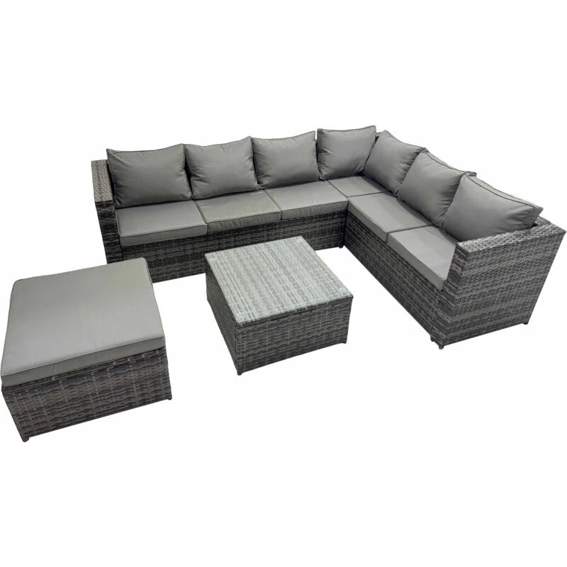 Image of Fimous Garden Furniture Sofa Set withBig Stool Dark Grey Dark Grey Unisex